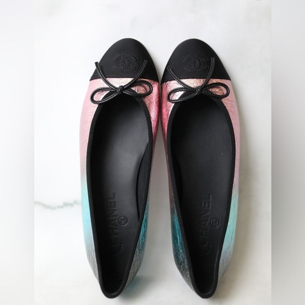 CHANEL rainbow ombre metallic ballet ballerina flats shoes size 38 8 - Picture 3 of 12